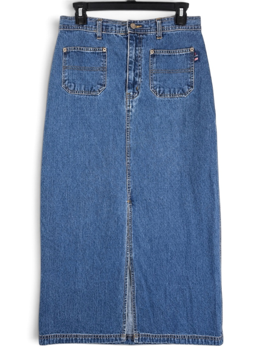 Vintage 90s Bill Blass Jeans Denim Maxi Skirt Front Pockets 8